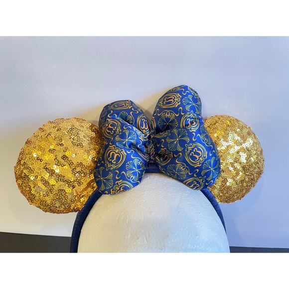 Club 33 Disney Minnie Mouse Headband Ears NWT Blue & Gold Sequined 1st Edition - Picture 4 of 8